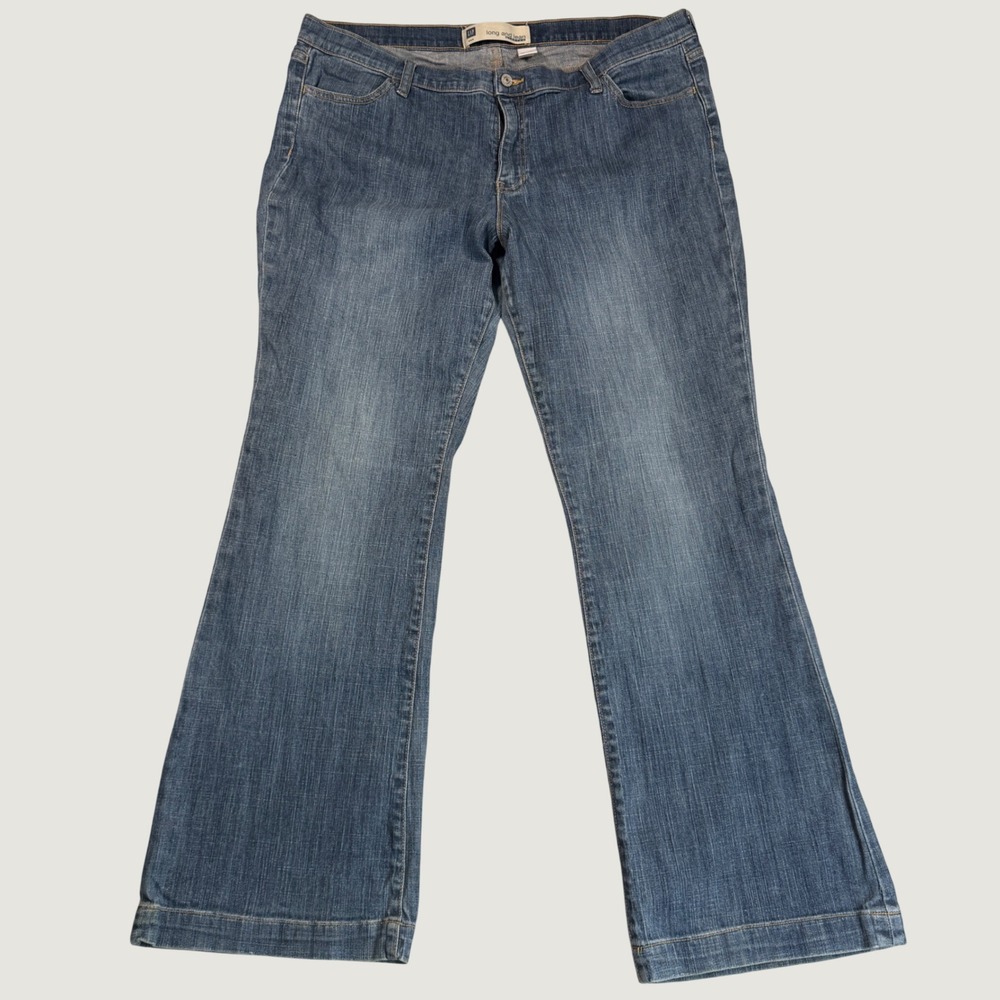 Vintage Y2K Gap Jeans Women 20 Blue Long and Lean Stretch Flare Denim 2007